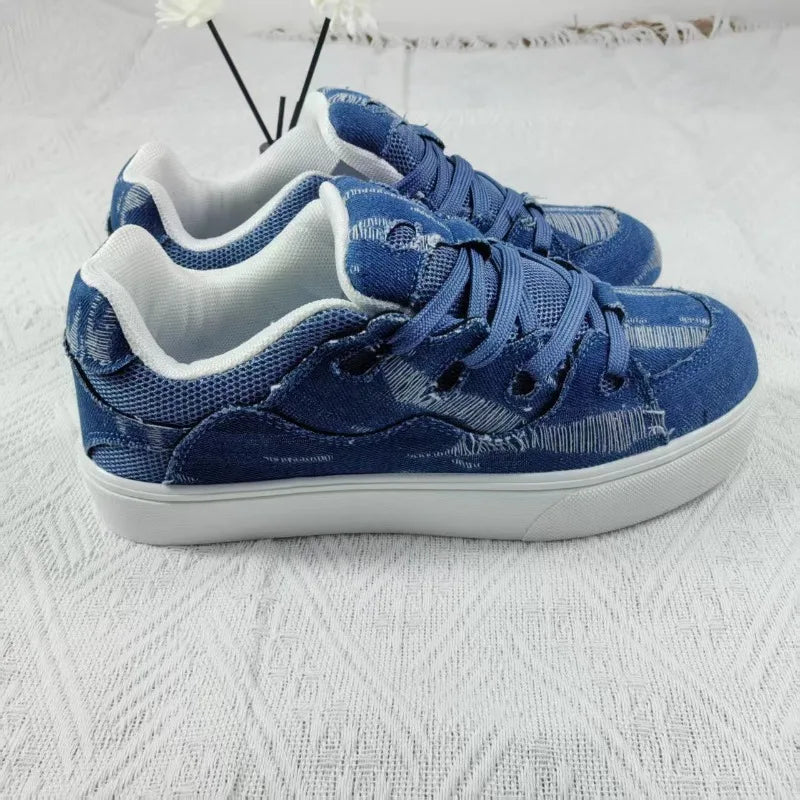 High Quality Thick-Soled Shoes All-Match Casual Sneakers Female Couple National Trend Niche Denim Blue Couple Bread Shoes women