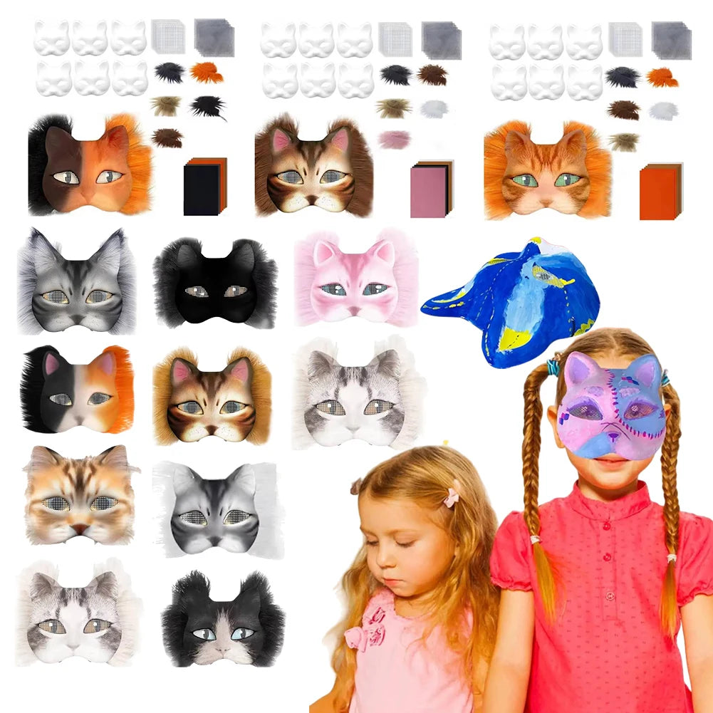 DIY Paper Therian Masks White Cat Masks Blank DIY Halloween Mask Animal Half Facemasks Masquerade Cosplay Party Christmas Gifts