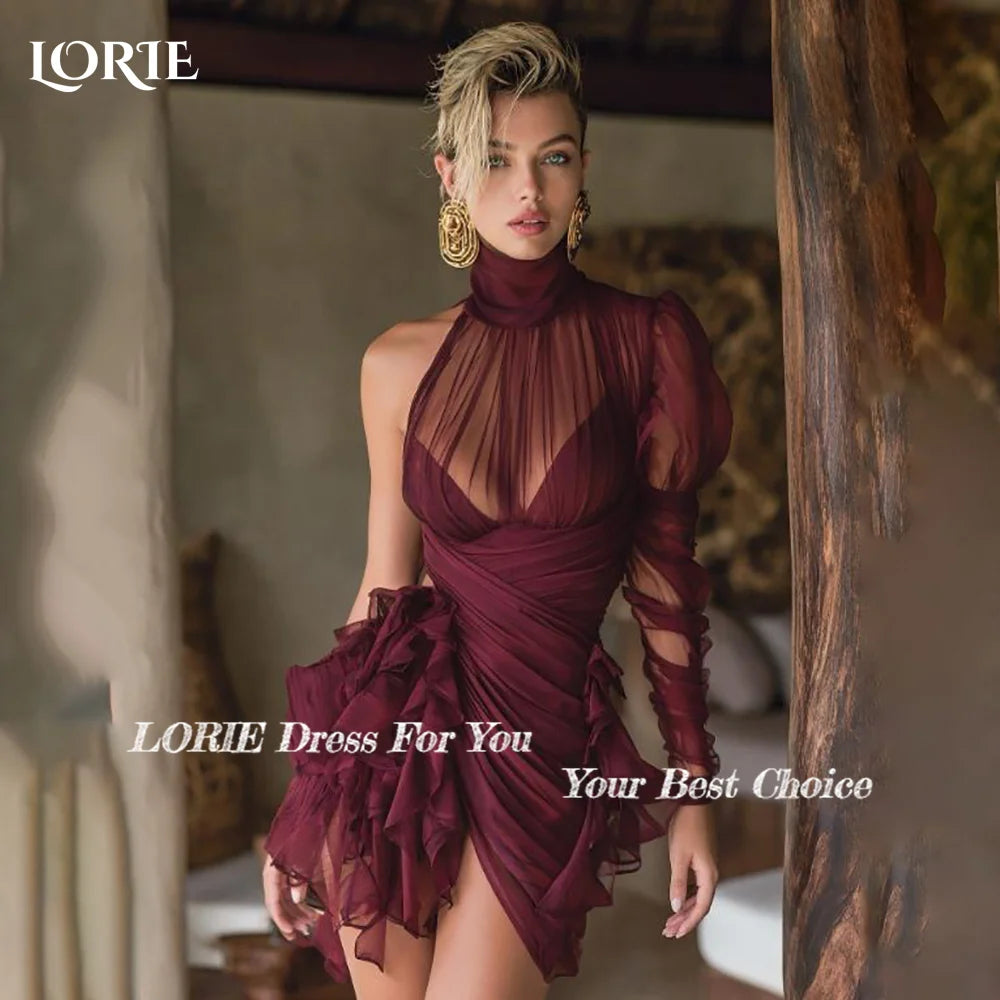 LORIE Sexy Midi Evening Dresses Pleats Mini One Shoulder Ruched Prom Gown Party Dresses Customized Short Brithday Gown Cocktail