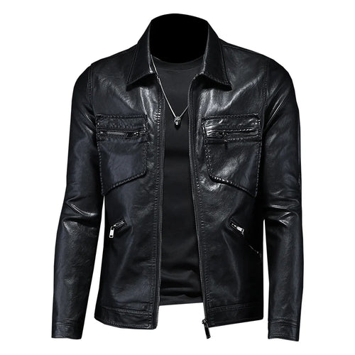 2024 Autumn and Winter New Men's Fashion Handsome Trend Business Leisure Lapel Motorcycle Leather Coat Slim Stylish Man  M-4XL