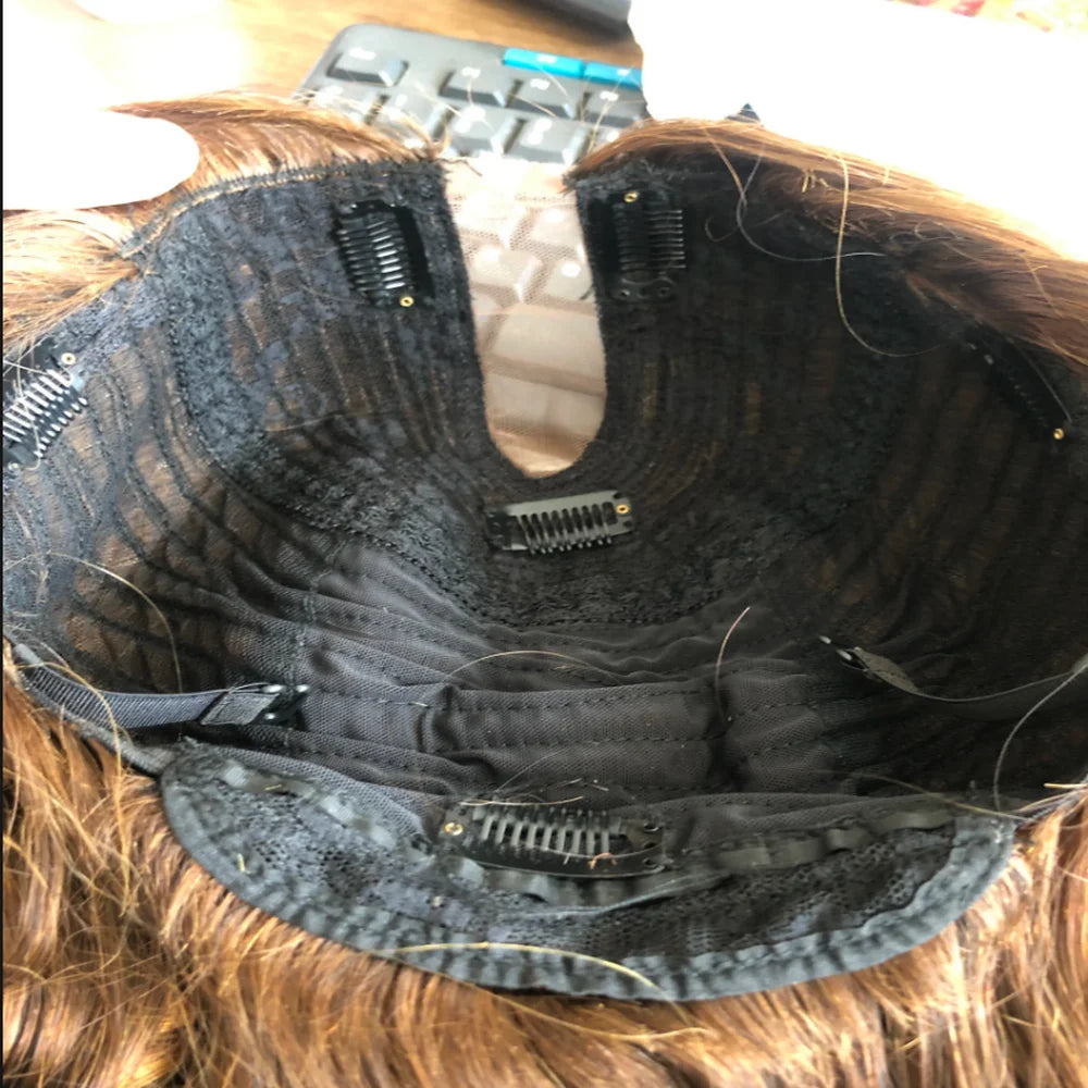 Glueless U Part Wig Human Hair Dirty Blonde Highligths Balayage Roots Curly Wig V Part Wig 100% Virgin Human Hair Wig for Women