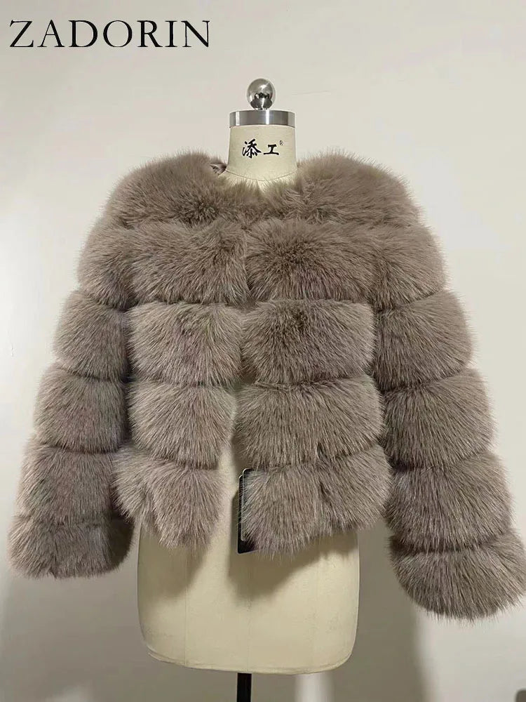 ZADORIN Long Sleeve Faux Fox Fur Coat Women Winter Fashion Thick Warm Fur Coats Outerwear Fake Fur Jacket Woman Clothing