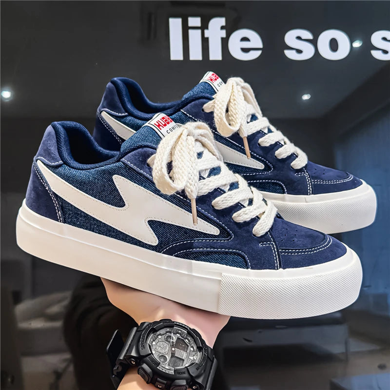 Unisex Denim Canvas Skateboard Shoes Fashion Streetwear Style Comfort Platform Lace Up Casual Sneakers For Men Women