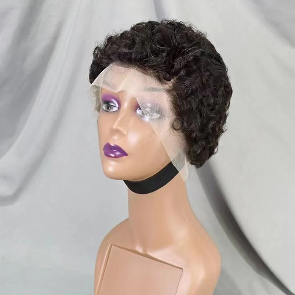 13x4 Lace Frontal Short Pixie Cut Curly Wave  Human Hair Wigs 180% Density 13x4 Lace Front Human Hair Wig for Black Women