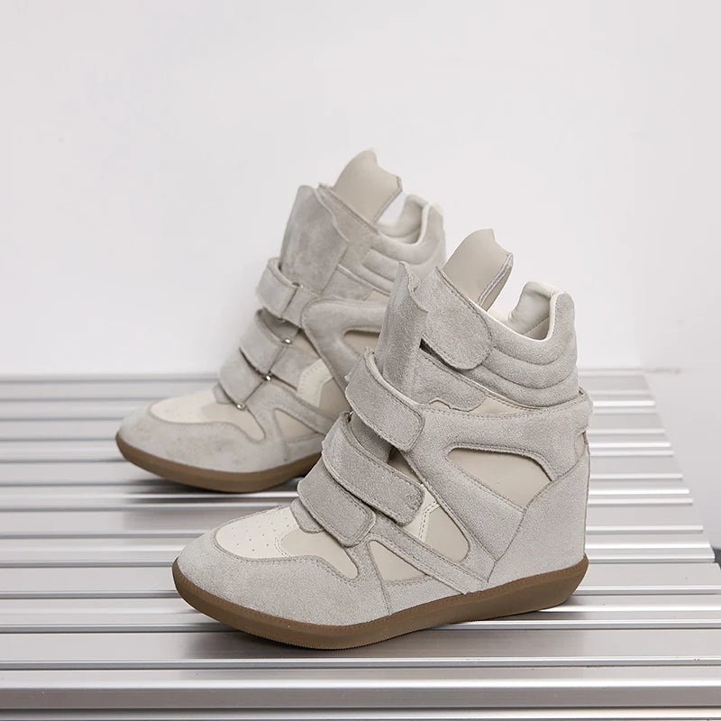 AIYUQI Women’s Ankle Boots 2026 New Genuine Leather 8CM Hidden Heel Women’s Platform Casual Sneakers Women