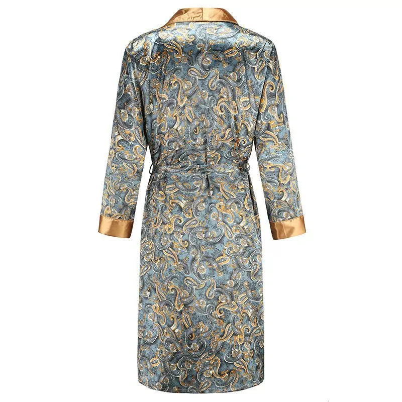 Luxury Men's Silky Kimono Robe Loose Home Clothes Female Dragon Printing Dressing Gown Male Sleepwear Loose Loungewear Pjs