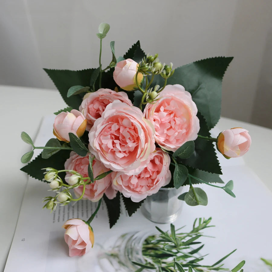 1Pc Silk Rose Artificial Flower Peony Outdoor UV Protection Wedding Wreath Bridal Bouquet Festival Decor Vase Home Room Diy Gift