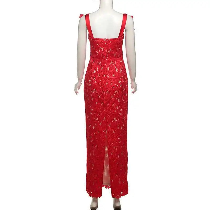 Townlike Hollow Out Slim Bodycon Christmas Dress Women 2026 Summer Dress Bow Embroidery Maxi Long Sexy Party Dresses