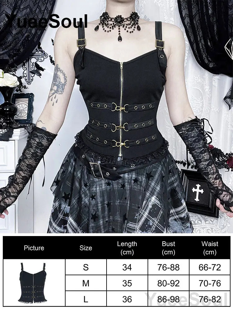 Gothic Crop Tops Black Spaghetti Strap Mesh Slim Corset Tops 2026 New Goth Punk Grunge Fairy Core Sexy Y2K Halloween Clothing