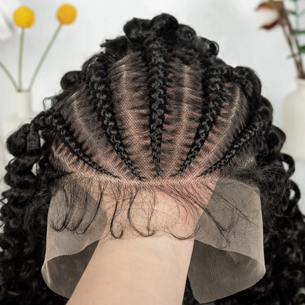 KIMA New Style Braided Wig with Water Wave 13x6 lace Cornrow Wig Partition Design With Curly Hair and Baby Hair for Black Women