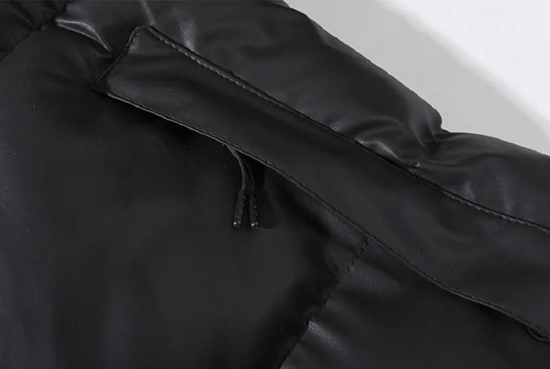 Winter Men Hooded Casual PU Leather Jackets Coat Man Thick Outdoor Puffer Parka Male Streetwear Oversize Bomber Jackets Overcoat