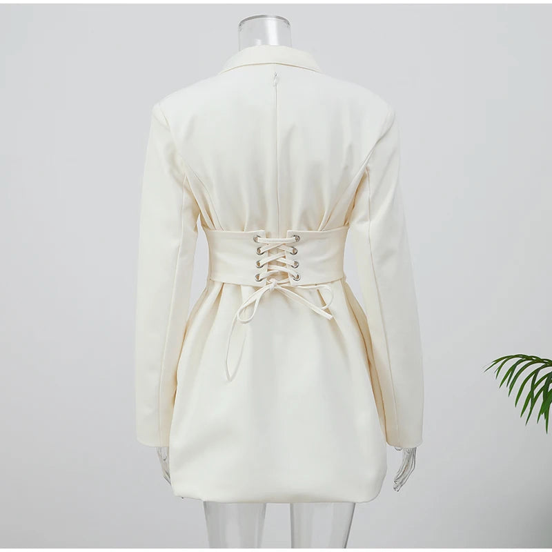 Black Cinched Waist A-line Dress Women Elegant V-neck Shoulder Pads Long Sleeve Mini Dresses 2026 Lady Chic Party Evening Gown