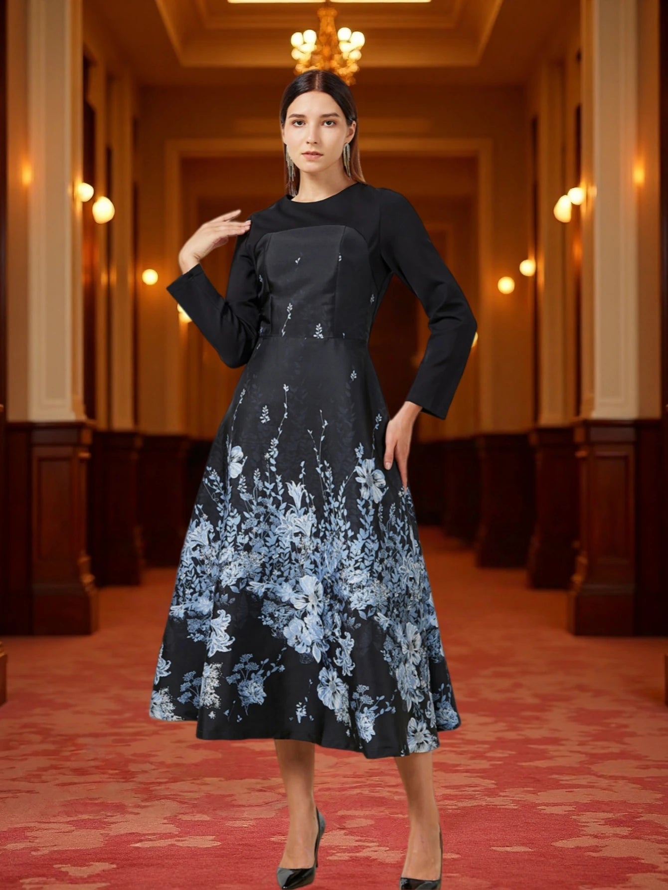 Women Luxury Long Maxi Jacquard Dress Ladies Floral Elegant Dresses New Year Ball Gown Casual Evening Party Maxi Clothing