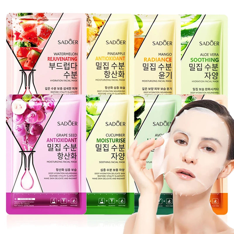 8pcs SADOER Fruits Face Mask for Facial Moisturizing Brightening Firming Hydrating Facial Masks Korean Skin Care Cosmetics