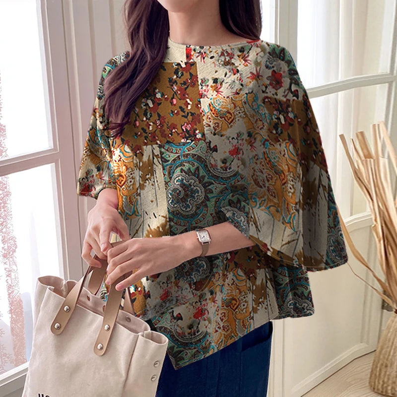 ZANZEA Women Fashion Blouse Chic 3/4 Sleeve Ruffle Hem Top Shirt 2026 Summer Round Neck Loose Blusa Elegant Irregular Work Tunic