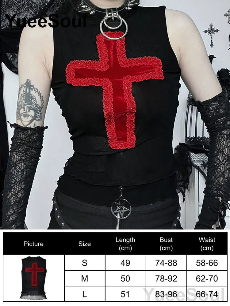 Gothic Crop Tops Black Spaghetti Strap Mesh Slim Corset Tops 2026 New Goth Punk Grunge Fairy Core Sexy Y2K Halloween Clothing
