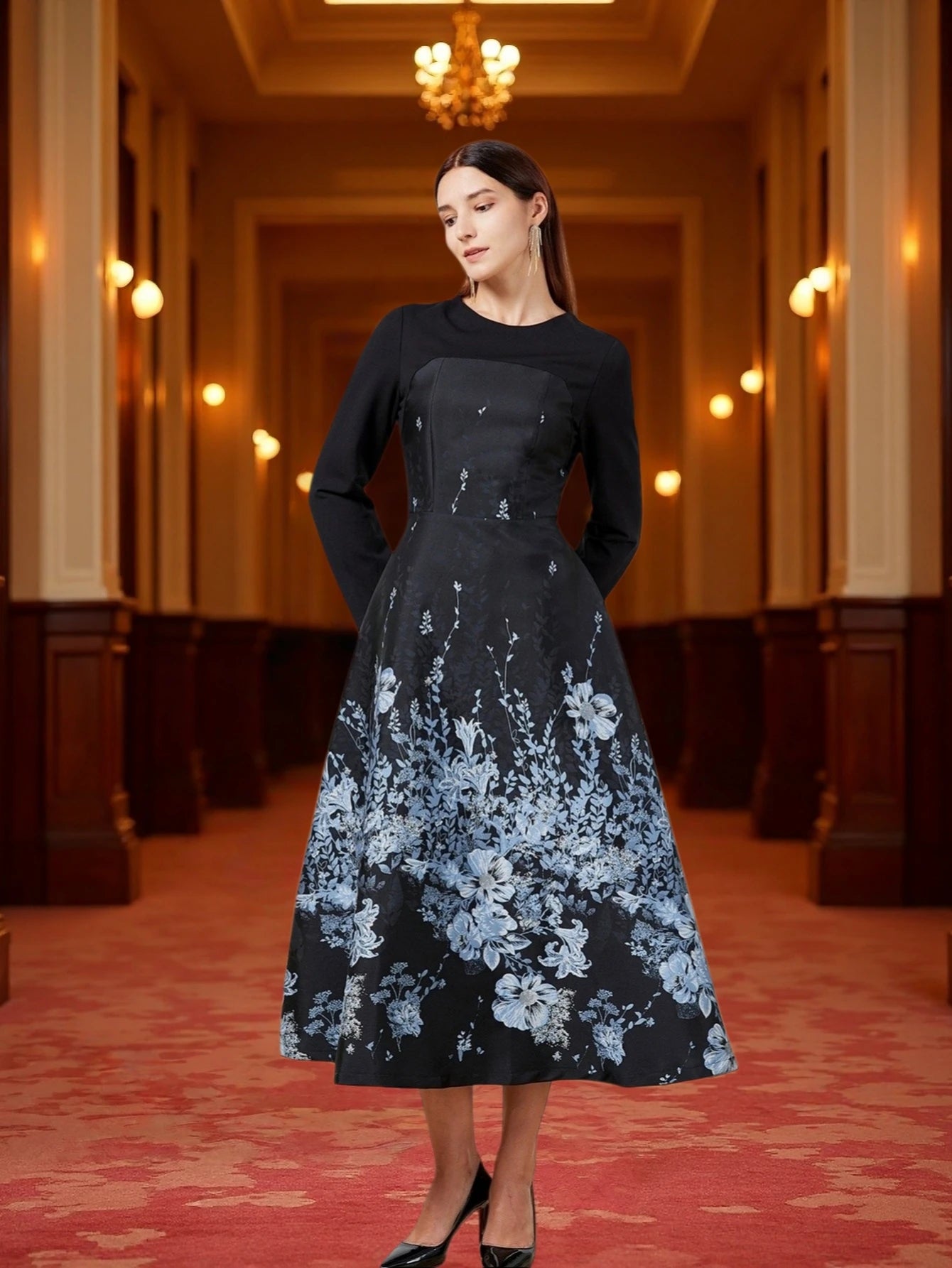 Women Luxury Long Maxi Jacquard Dress Ladies Floral Elegant Dresses New Year Ball Gown Casual Evening Party Maxi Clothing