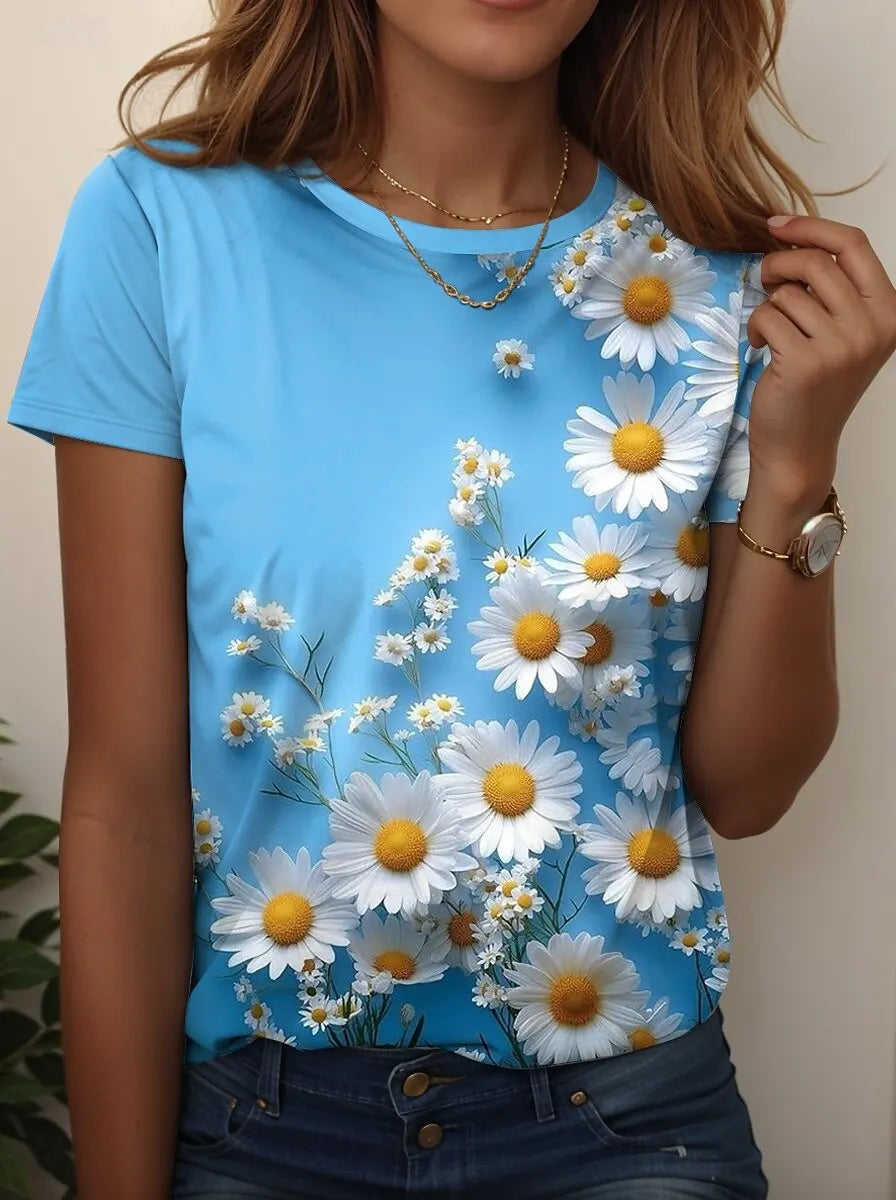 2026 Women's T Shirt Floral Graphic Fashion Stylish Classic Short Sleeved Crew Neck Regular Tops Daily Weekend Prints Summer