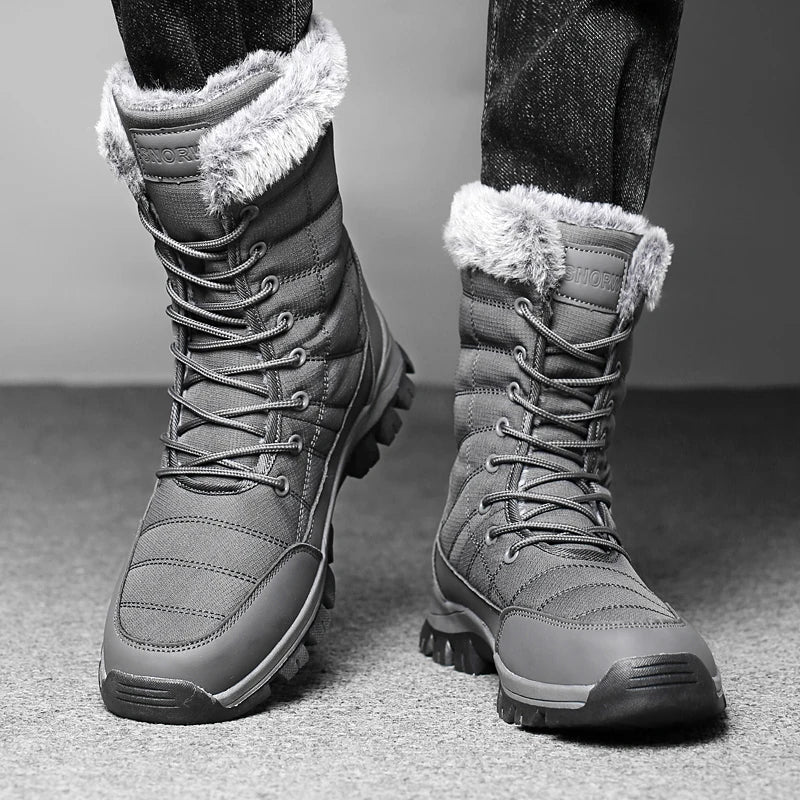 Winter Men's Snow Boots Warm Plush Anti slip Outdoor Hiking Boots Women's Mid length Boots Couple Sports Shoes Boots Size 36-48