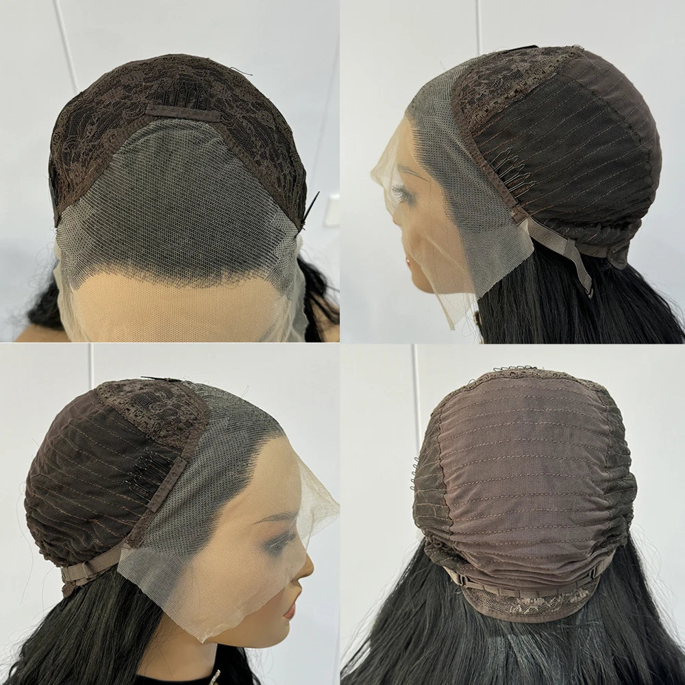 RONGDUOYI Mix Black Wig Synthetic Lace Front Wig For Women Highlights Black/White Hair Long Body Wave Natural Cosplay Daily Wear