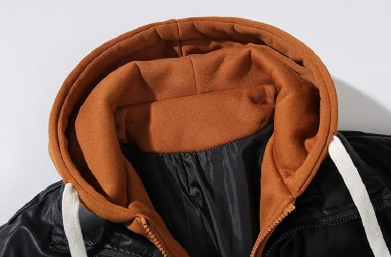 Winter Men Hooded Casual PU Leather Jackets Coat Man Thick Outdoor Puffer Parka Male Streetwear Oversize Bomber Jackets Overcoat