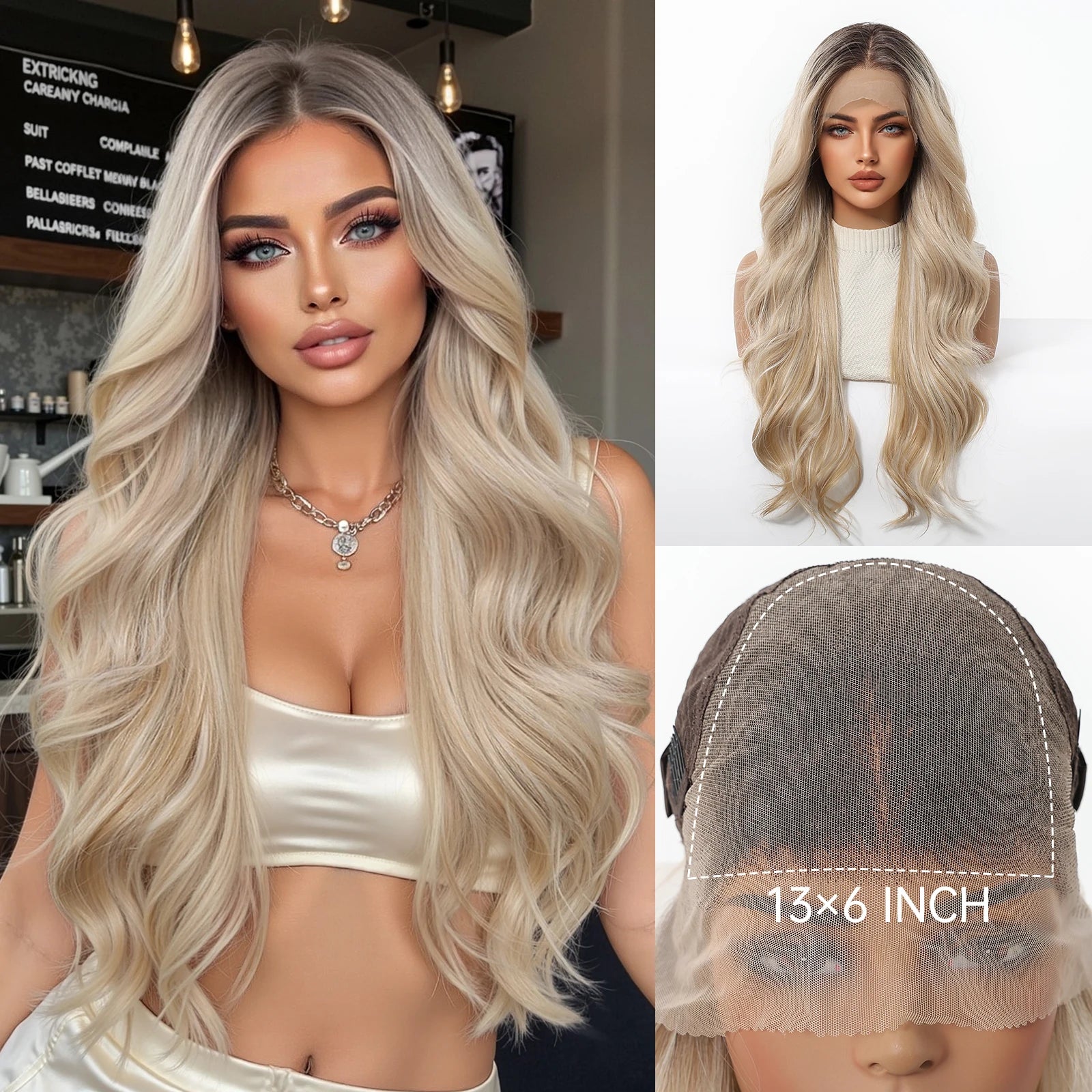 HENRY MARGU Brown Blonde Highlight Synthetic Wigs 13*6 Lace Front Long Wavy Fake Hair for Women Realistic Natural Wig Daily Use