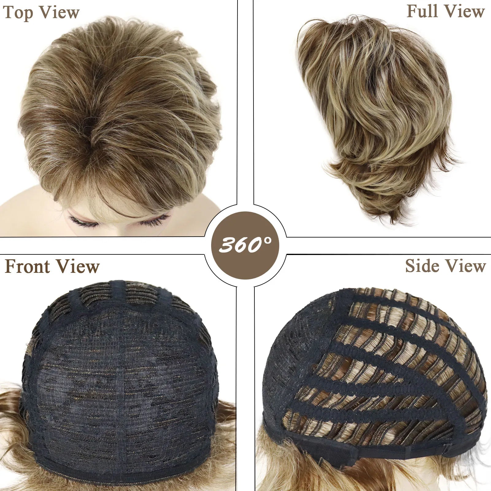 Women's Fashion Short Wigs Natural Synthetic Hair Mixed Blonde Pixie Cut Layered Wig with Bangs Heat Resistant Daily Party Use