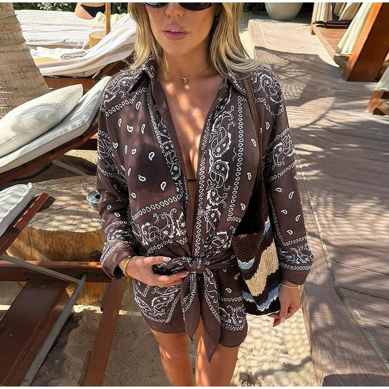 Fashion Lightweight Floral Print Oversized Coat & Square Scarf Skirt & Long Pants For Women Lady 2026 Holiday Streetwear Outfits