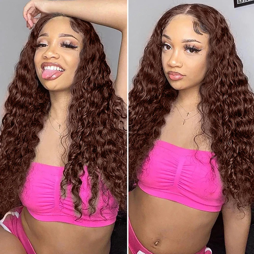Colored Chocolate Brown Curly 13x4 Lace Front Human Hair Wig 13x6 Brazilian Deep Wave Transparent Lace Frontal Wig