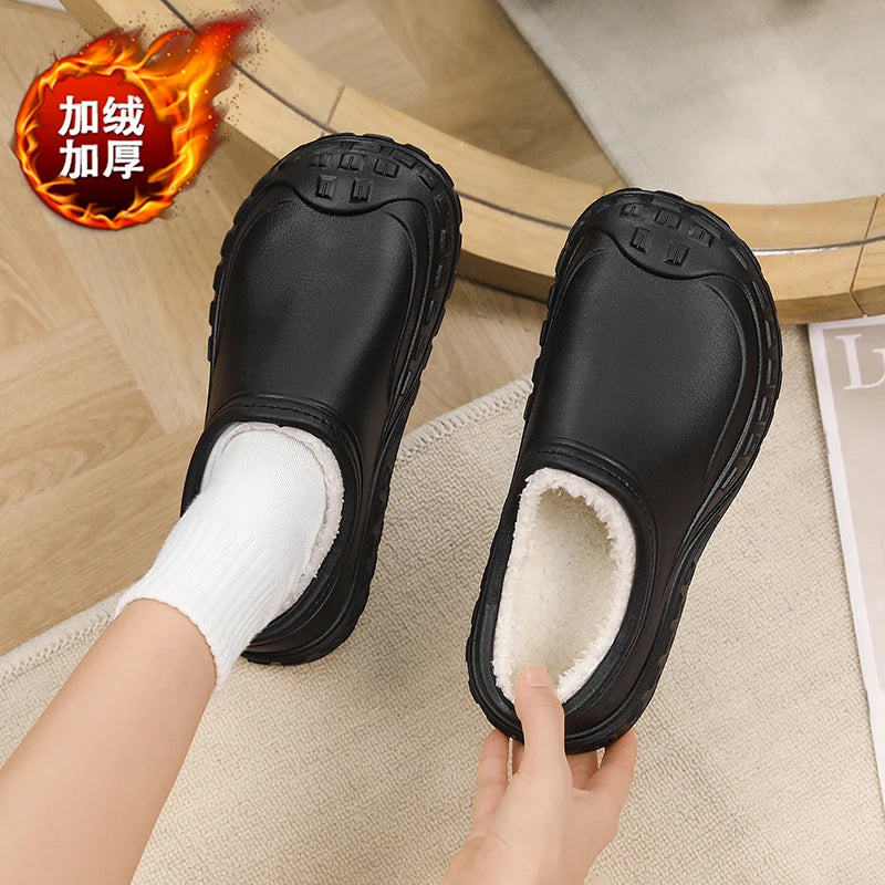 Men's and women's winter shoes lightweight waterproof, non slip cotton shoes plush warm outdoor cotton slippers black snow shoes