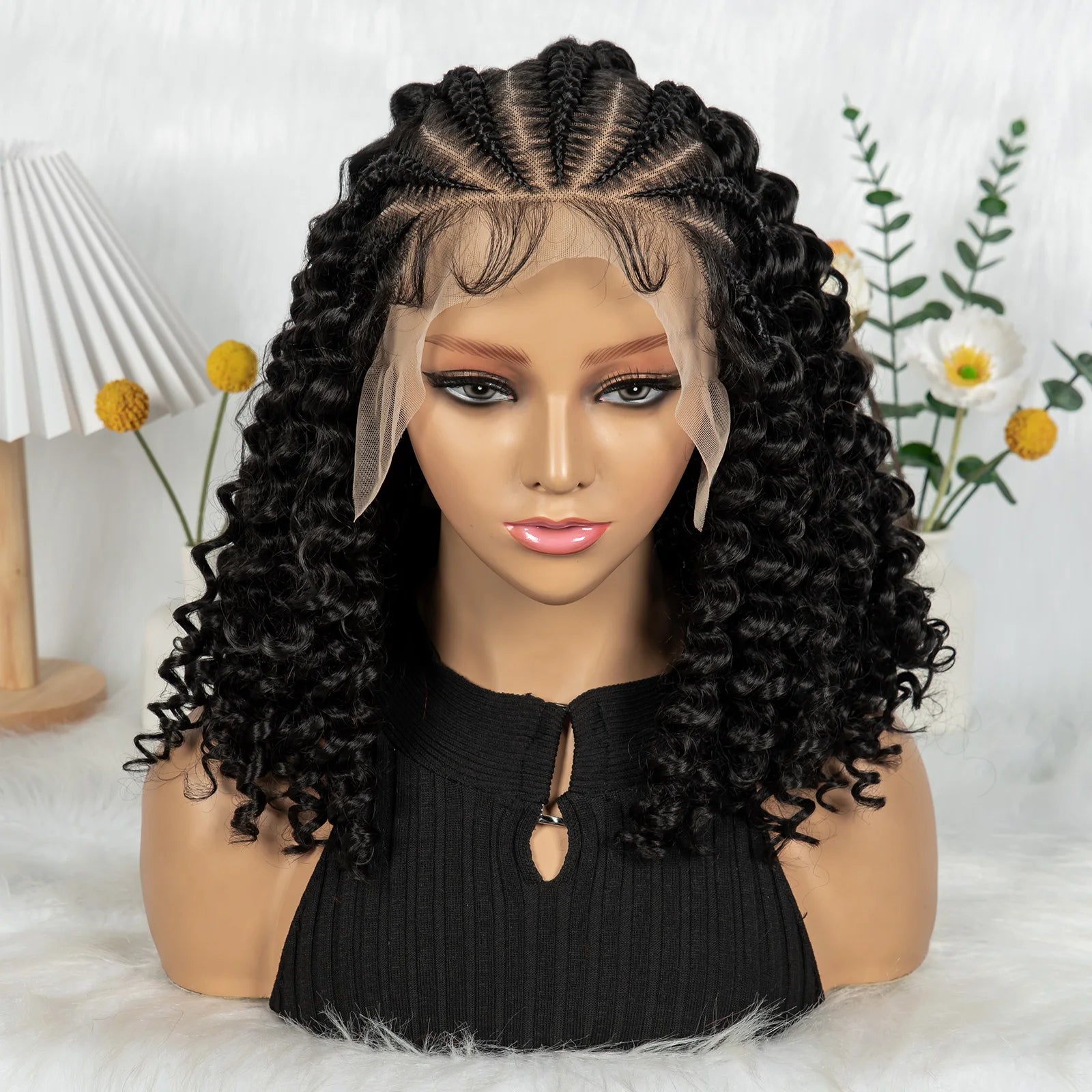 KIMA New Style Braided Wig with Water Wave 13x6 lace Cornrow Wig Partition Design With Curly Hair and Baby Hair for Black Women