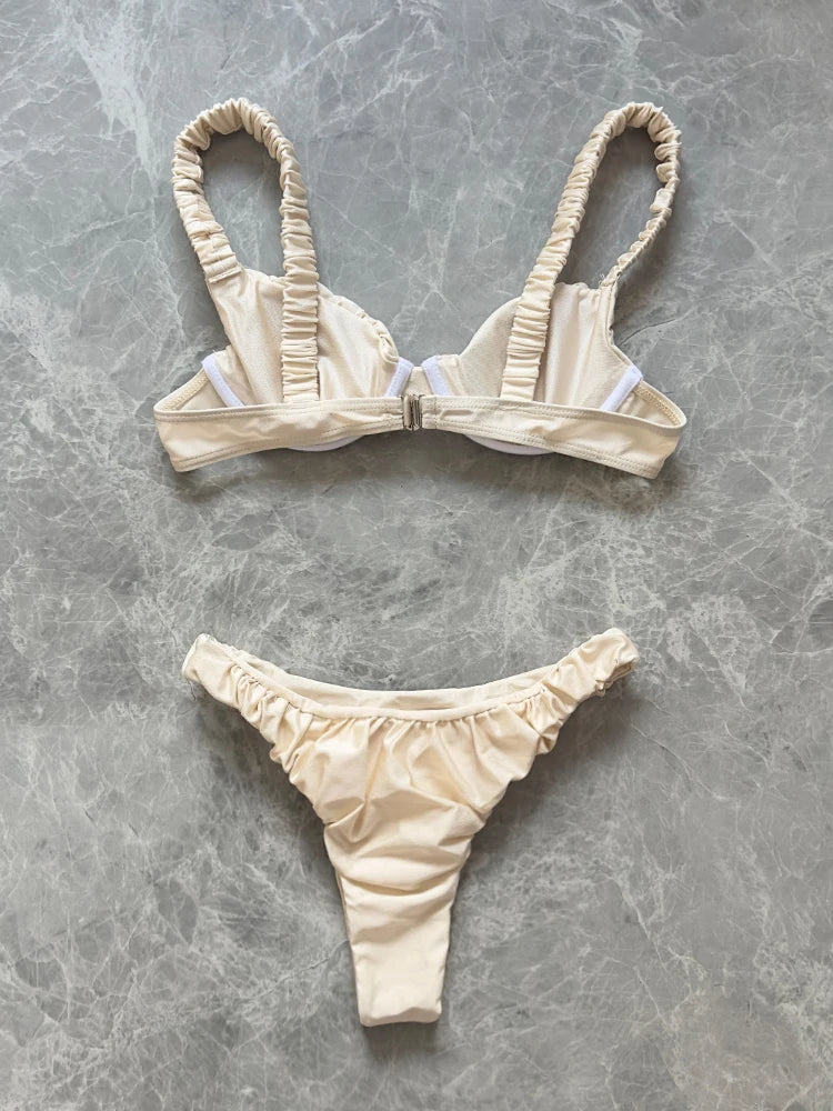 2026 New Sexy Low Waist Bikini Set Push Up Swimwear Women Solid White Swimsuit Brazilian Beachwear Bathing Suit biquini Female