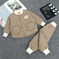 Children's Winter Padded Clothes Suit Boys Girls hooded Thickened Cotton Quilted Trousers0-5T Baby Home Service 2-Piece Set