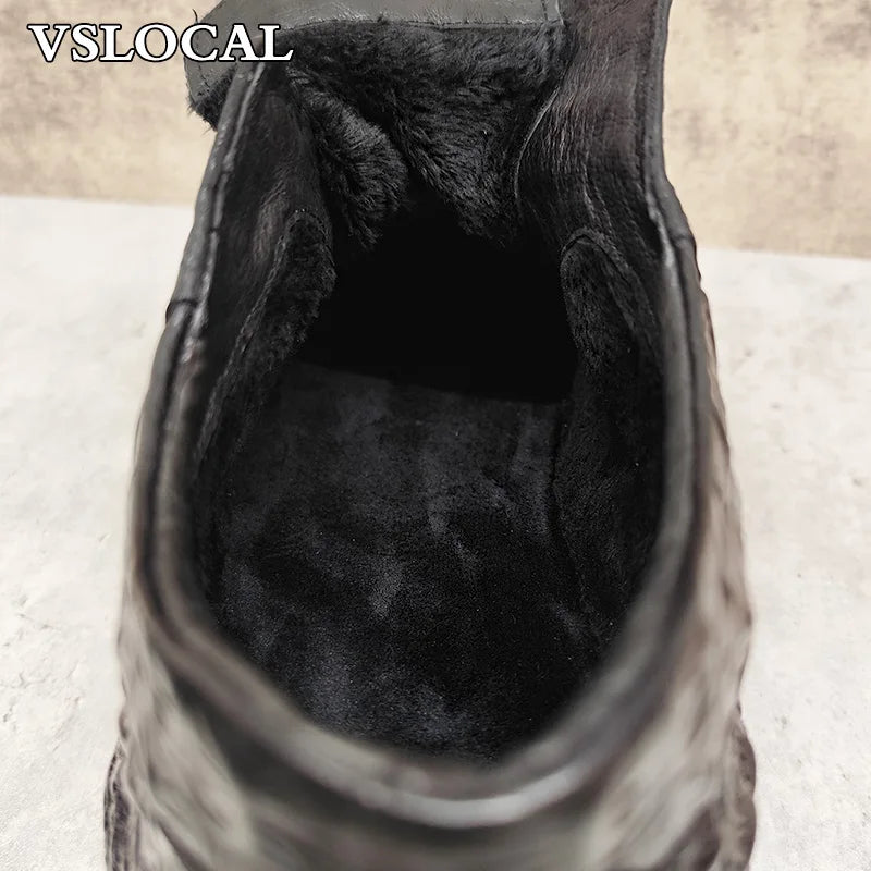 Winter Men's Warm Shoes Croco Prints Formal Dress Mens Casual Shoes Black Real Leather Comfortable Monk Buckle Shoes Men
