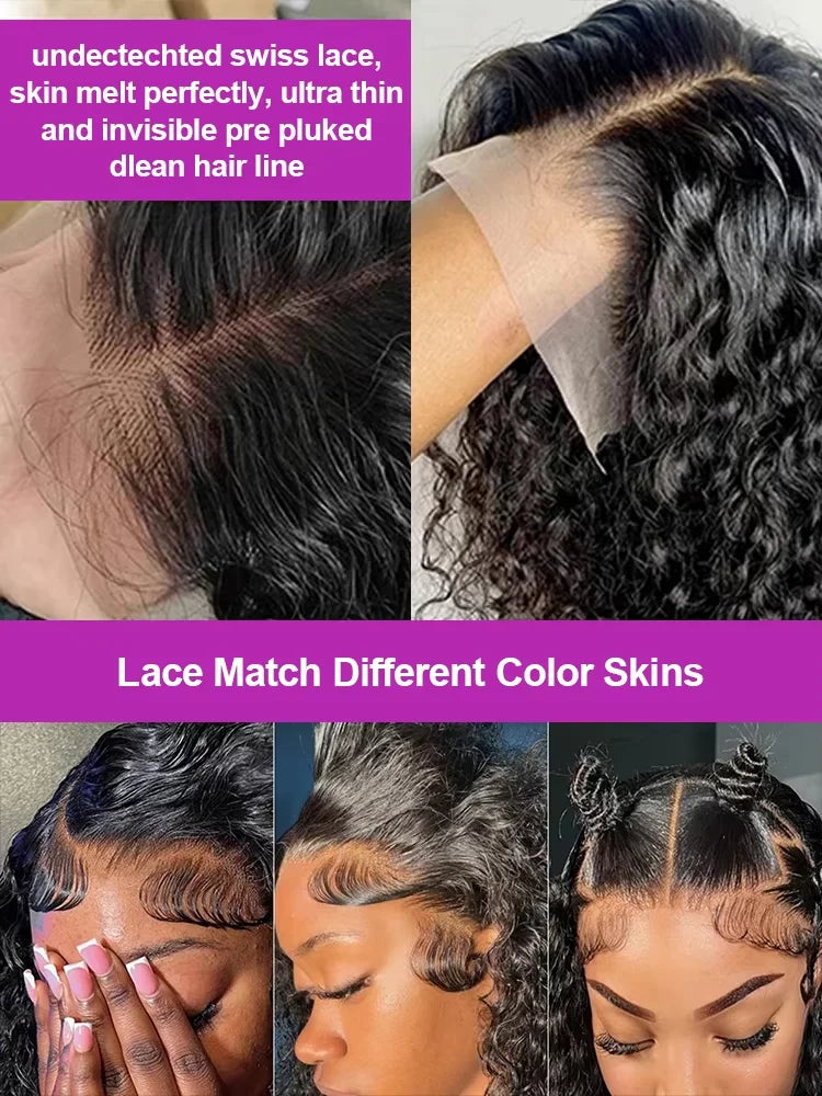 230% Curly Deep Water Wave 13x4 HD Lace Front Wigs PrePlucked Brazilian 100% Human Hair 13x6 Lace Frontal Closure Wig 32 34 Inch