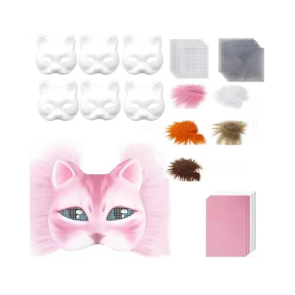 DIY Paper Therian Masks White Cat Masks Blank DIY Halloween Mask Animal Half Facemasks Masquerade Cosplay Party Christmas Gifts