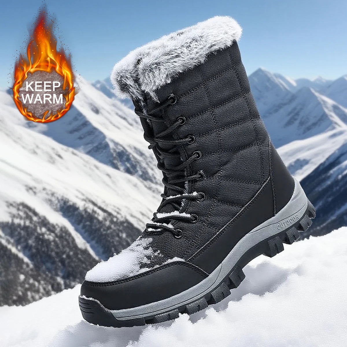 Winter Men's Snow Boots Warm Plush Anti slip Outdoor Hiking Boots Women's Mid length Boots Couple Sports Shoes Boots Size 36-48