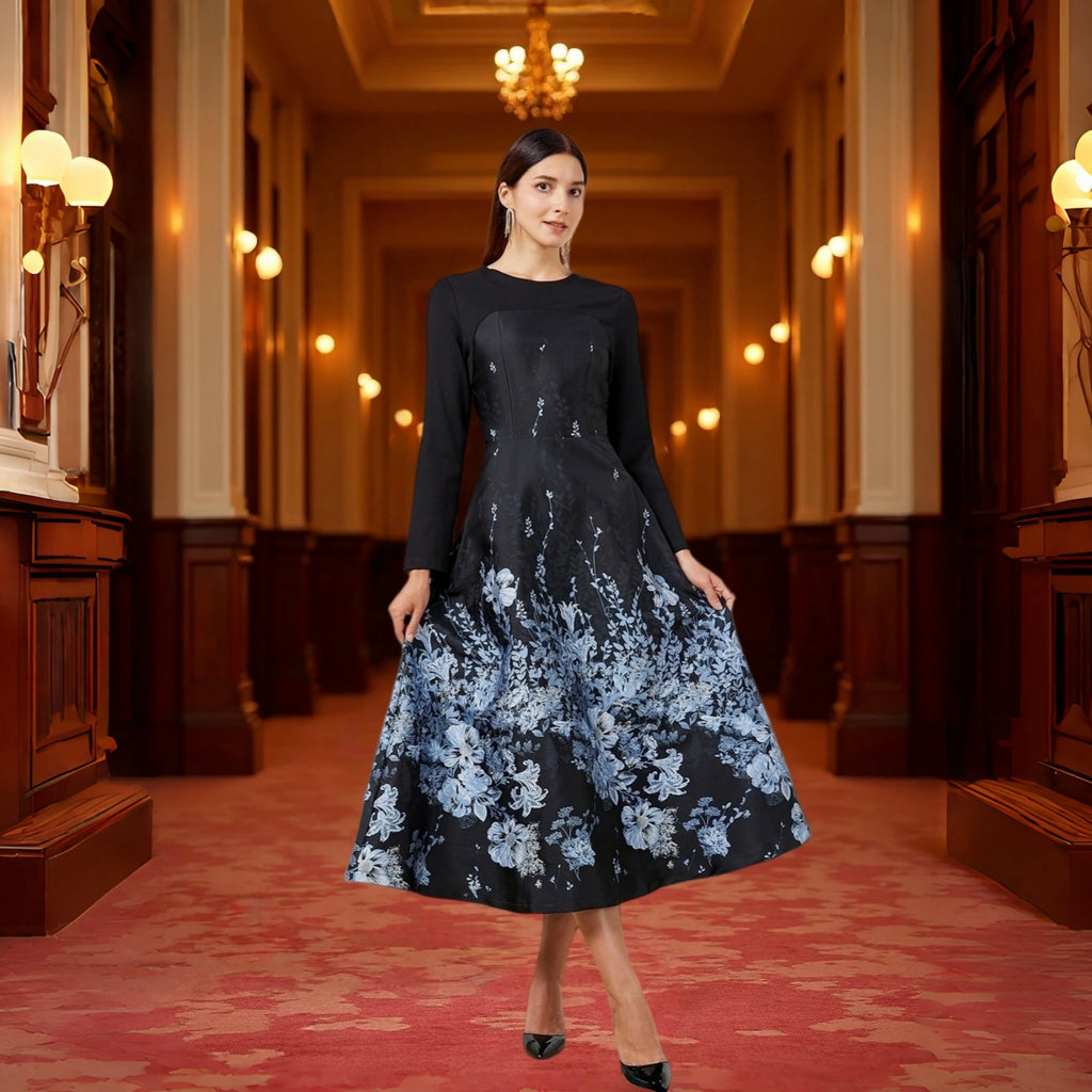 Women Luxury Long Maxi Jacquard Dress Ladies Floral Elegant Dresses New Year Ball Gown Casual Evening Party Maxi Clothing