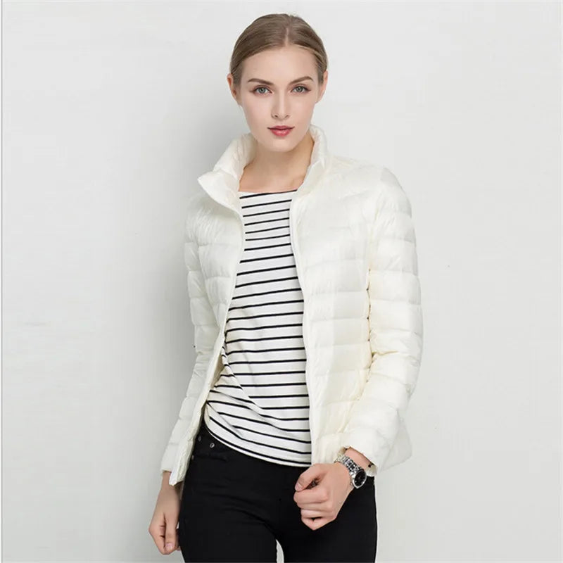 Johnature 2026 New Women Coat Autumn Winter White Duck Down Jacket Solid Colors Warm Slim Zipper Fashion Light Down Coat