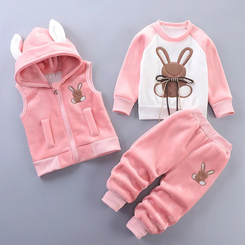 Children's Winter Padded Clothes Suit Boys Girls hooded Thickened Cotton Quilted Trousers0-5T Baby Home Service 2-Piece Set