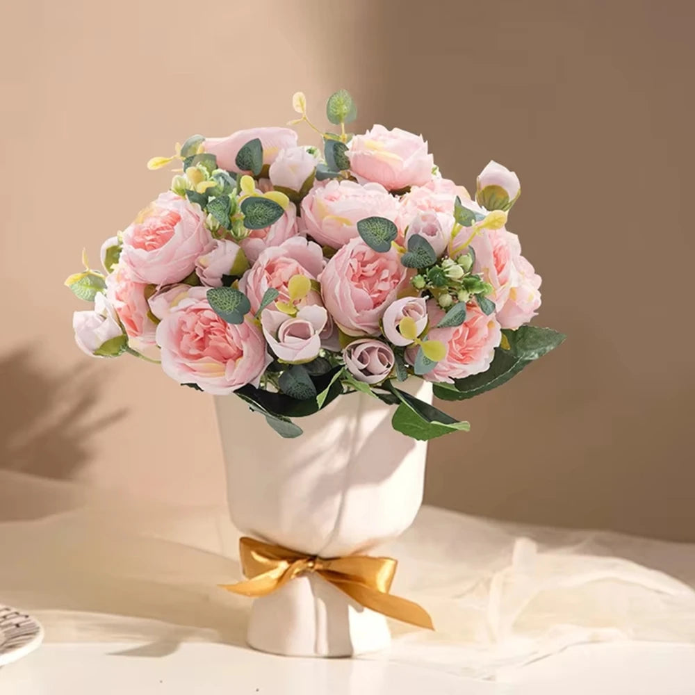1Pc Silk Rose Artificial Flower Peony Outdoor UV Protection Wedding Wreath Bridal Bouquet Festival Decor Vase Home Room Diy Gift