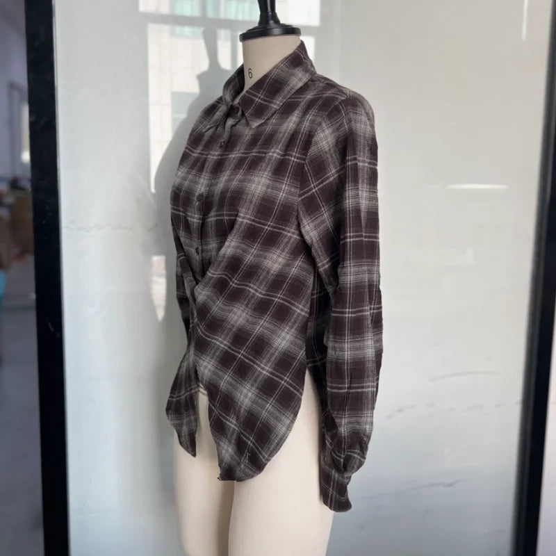 Chic Sexy Plaid Long Sleeved Shirt Designers Flattering Stylish Casual Female Autumn Tops Trendy Fashionable Women's Streetwear