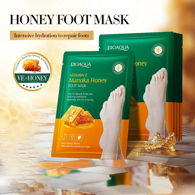 10 Pairs BIOAQUA Honey Exfoliating Foot Mask Feet Pedicure Remove Dead Skin Moisturizing Foot Exfoliator Feet Masks Skin Care