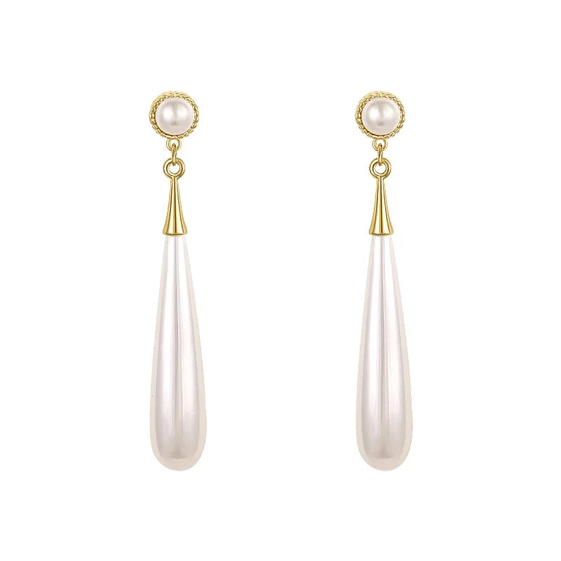 French Elegant Temperament Imitation Pearl Drop Shaped Long Earrings Party Premium Accessories for Womens Fashion Luxury Jewelry