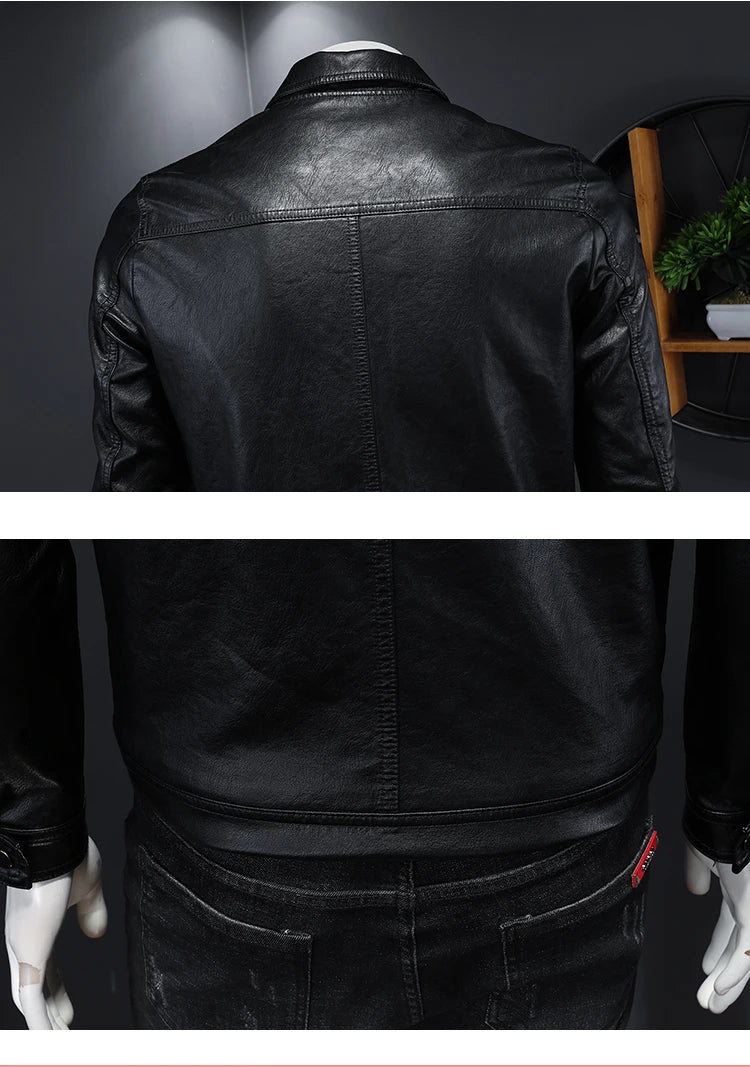 2024 Autumn and Winter New Men's Fashion Handsome Trend Business Leisure Lapel Motorcycle Leather Coat Slim Stylish Man  M-4XL