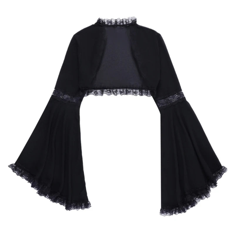 Gothic Lace Long Sleeve Victorian Half Shirt Crop Top Vintage T Shirt for Women