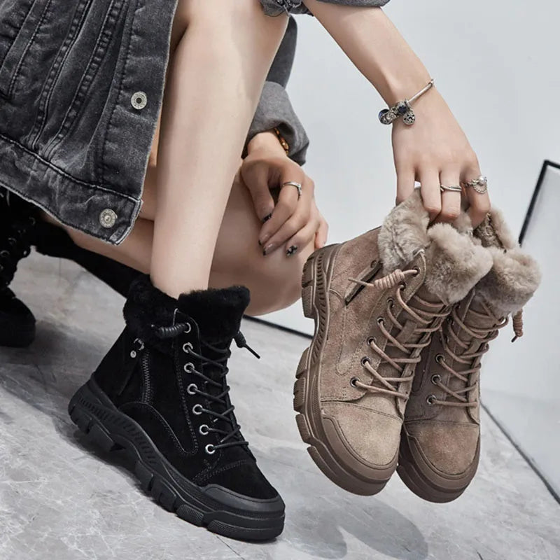 GKTINOO 2026 Winter Shoes Women Snow Boots Thick Sole Warm Plush Winter Shoes Genuine Leather Suede Women Ankle Boots Sneakers