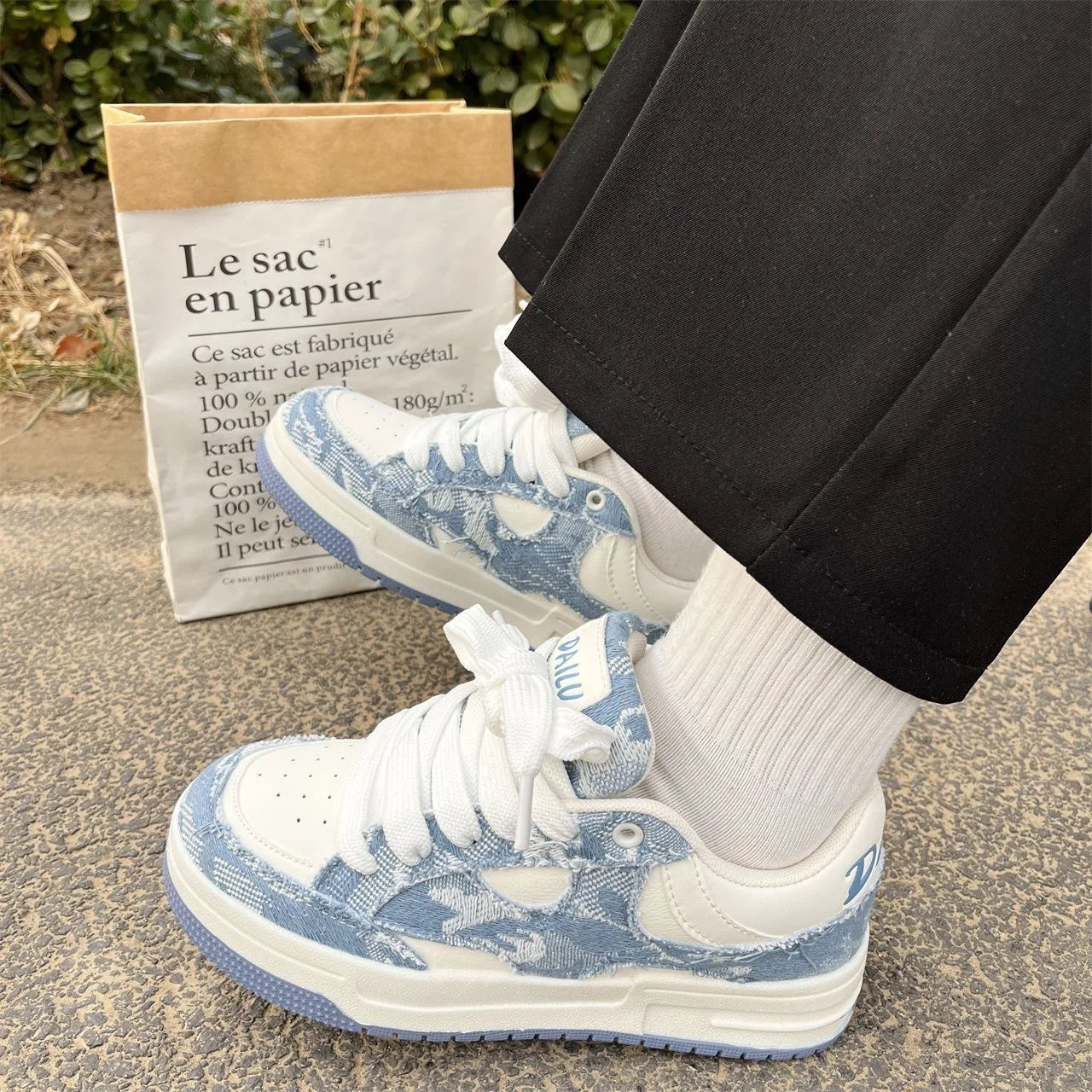 2026 Spring New Thick-Soled All-Match Casual Sneakers Female Couple National Trend Niche Denim Blue Couple Bread Shoes Male