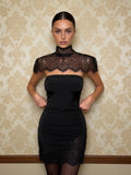 Lace Patchwork Maxi Dress Sexy Women Chic Black Shawl Strapless See Through Backless Slim Gown 2026 Lady Evening Party Vestidos