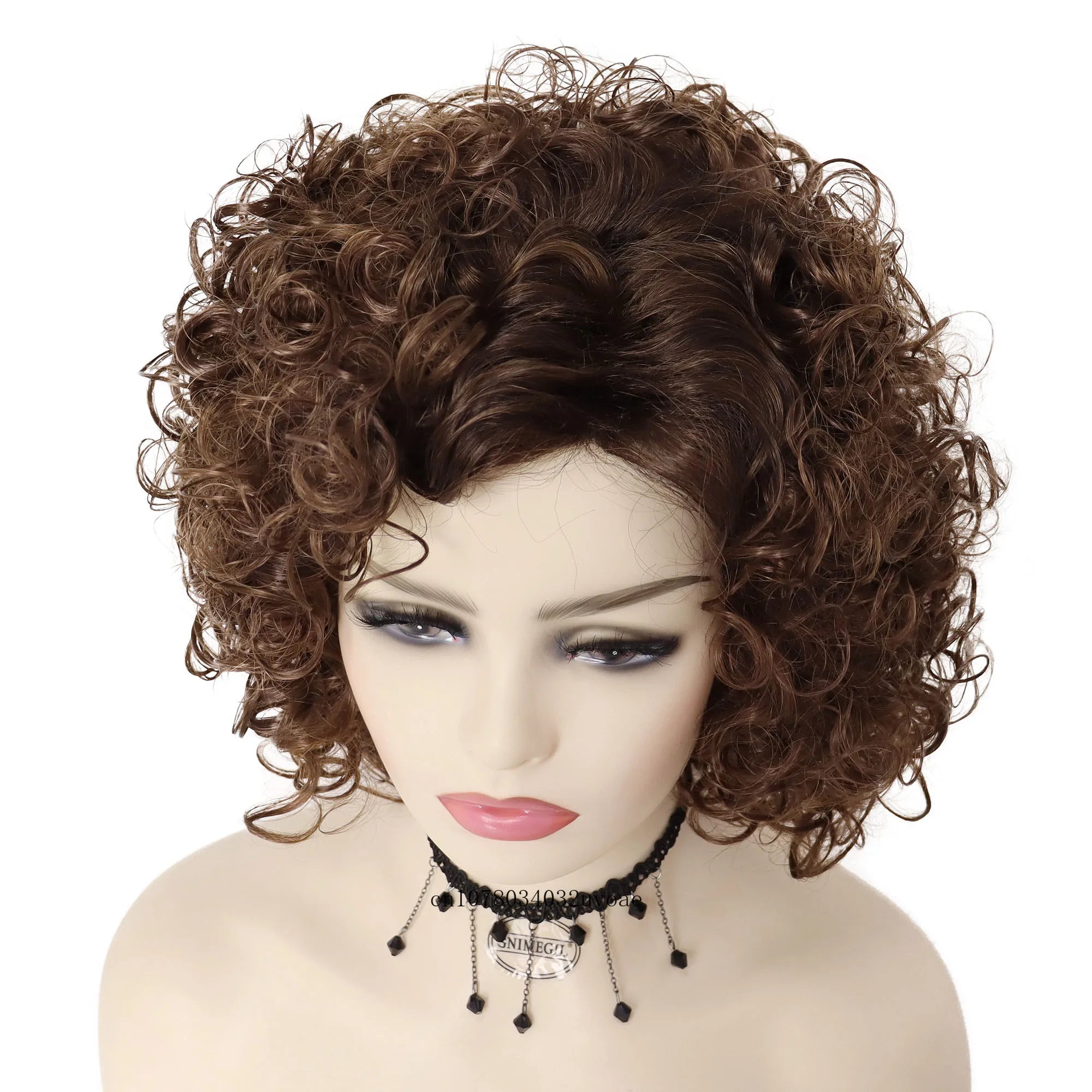 Synthetic Afro Curly Short Wigs for Women Dark Brown Wig with Bangs Sandy Grease Wig Ombre Wigs Halloween Costume Wig Cosplay